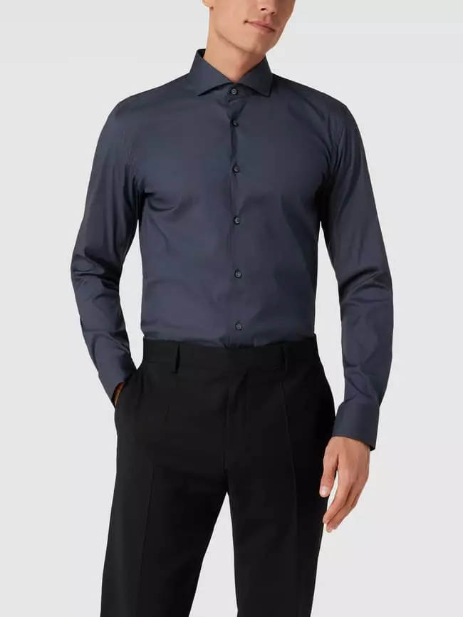 BOSS Slim Fit Business-Hemd Mit Stretch-Anteil Modell 'Hank Hai' - Marineblau 6 BOSS Slim Fit Business-Hemd Mit Stretch-Anteil Modell 'Hank Hai' - Marineblau – Bild 4