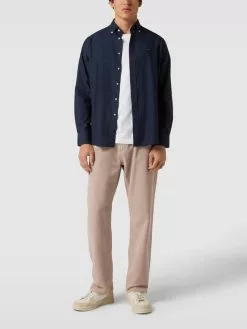 Tommy Hilfiger Regular Fit Business-Hemd Mit Label-Stitching Modell 'SOLID' - Marineblau