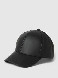 Flex Fit Basecap In Leder-Optik Modell 'Alpha' - Schwarz