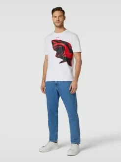 HUGO T-Shirt Mit Motiv-Print Modell 'Darmolejo' - Weiß