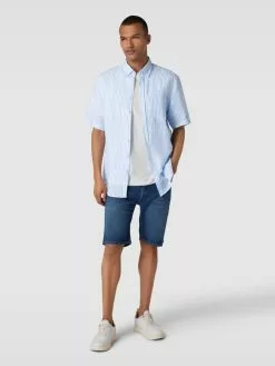 Christian Berg Men Freizeithemd Aus Leinen Mit Brusttasche - Bleu