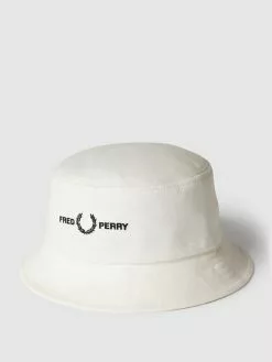 Fred Perry Bucket Hat Mit Label-Stitching Modell 'Graphic Branded Twill Buc' - Offwhite