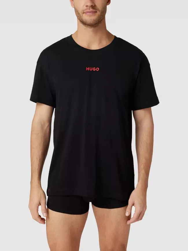 HUGO T-Shirt Mit Label-Print Modell 'Linked' - Schwarz 3 HUGO T-Shirt Mit Label-Print Modell 'Linked' - Schwarz